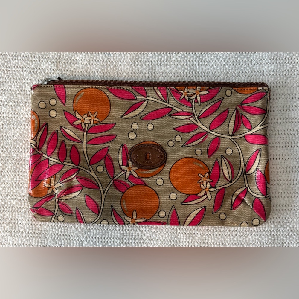 Floral and orange Fossil pouch